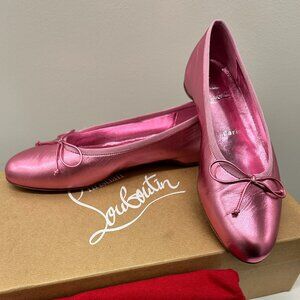 NWT Christian Louboutin SONIETTINA Metallic Leather Ballerina Flat Shoes 35.5
